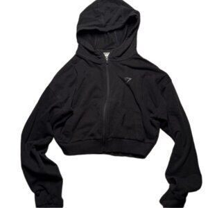 Gymshark Black Cropped Full Zip Long Sleeve Hoodie Womens Size Small